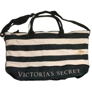 Victoria's Secret Pink Black Stripe Expandable Weekender Tote Bag Large